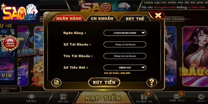 Các bước rút tiền SAOWIN đơn giản an toàn cho người chơi