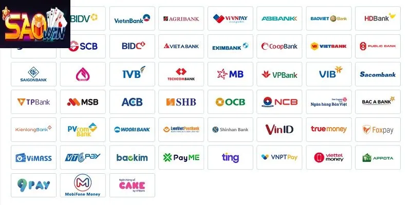 Rút tiền SAOWIN hỗ trợ mọi ngân hàng lớn nhỏ tại Việt Nam